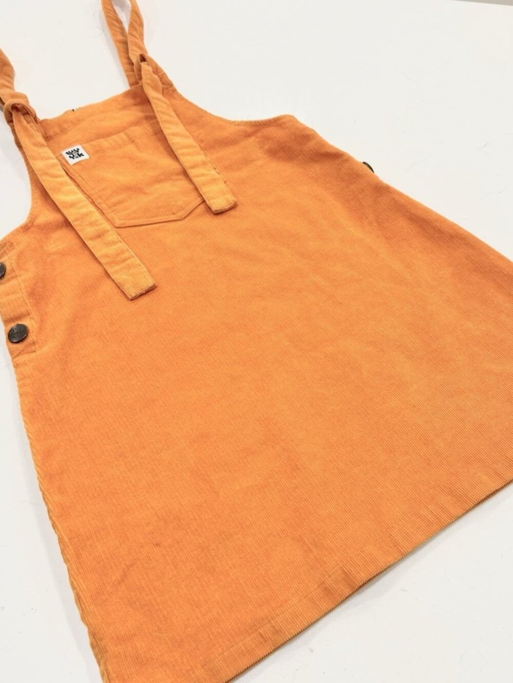 Lucy Yak Overall Pinafore Dress Corduroy Mini Dress Small Orange